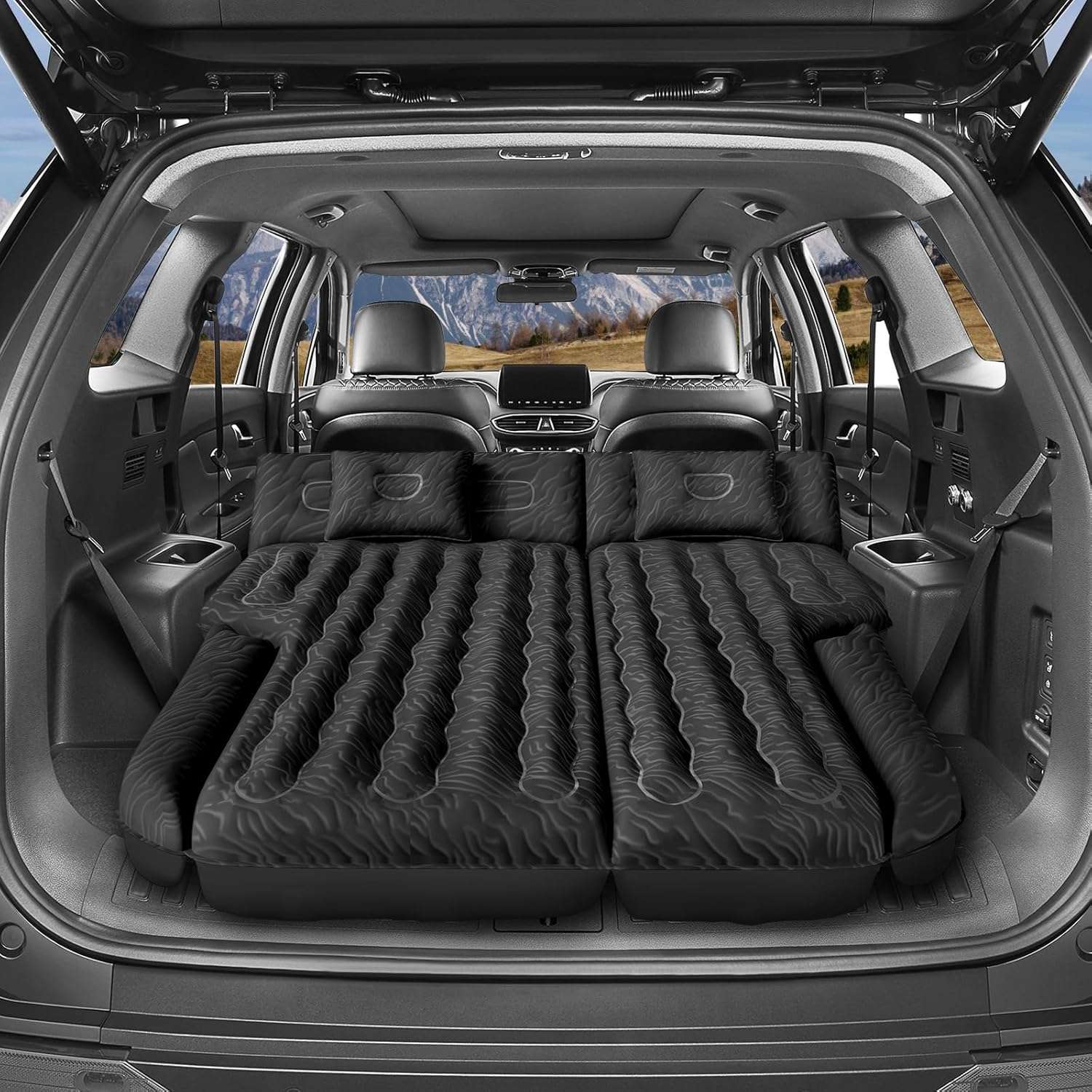 DikaSun 63in Extended SUV Mattress — Quick Inflate, Includes Pump & 2 Pillows,Black