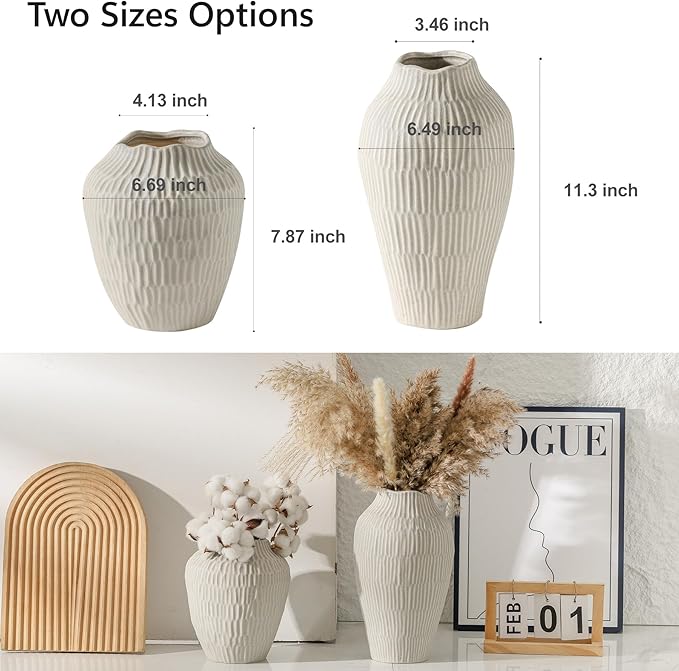 Ceramic Vase for Home Decor,11.6 Inch Flower Vases,Decorative Blue Vase for Pampas Grass,Modern Art Texture Vases for Home Entryway Living Room Dining Table Farmhouse Office Decor(Grey)