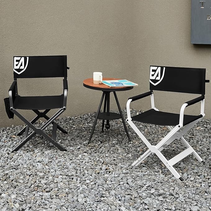 EVER ADVANCED Aluminum Lightweight Directors Chair Foldable, Folding Studio Movie Chairs Camping Event Vendor Chair, 19" Seat Height Black Fabric/Grey Frame, Support 350lbs