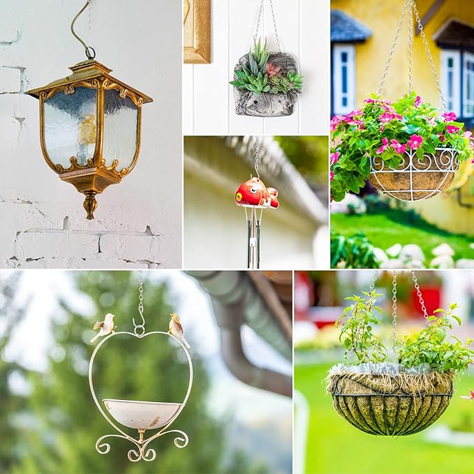 RIFNY Silver Hanging Chains with Hooks, 10 Pieces 24 Inch Chain for Hanging Bird Feeders Planters Baskets Billboards Lanterns Wind Chimes Silver 24 inch