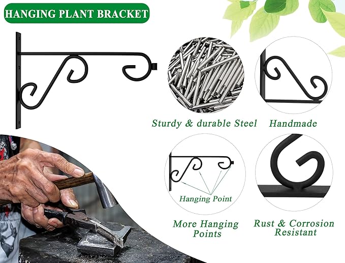 Plant Hook 4Pcs Hanging Basket Hooks,9in Plant Hangers Outdoor/Indoor,Black Plant Bracket Hook for Hanging Flower Baskets,Bird Feeder Hanger