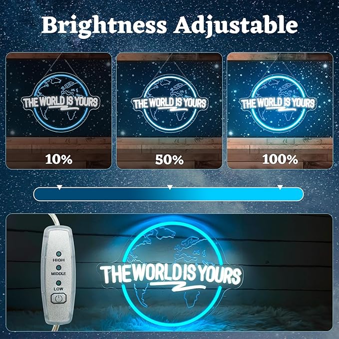 The World Is Yours Neon Sign, Carved Planet The World Is Yours LED Neon Light Signs for Wall Decor, Light Up Signs for Man Cave Game Room Bedroom Birthday Gift