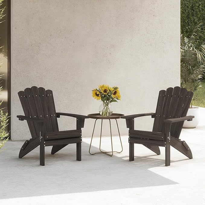 Folding HDPE Adirondack Chair Set of 2, Weather-Resistant Patio Chair with Wide Armrests & High Backrest, Fire Pit Chair for Garden, Backyard, Porch - Dark Brown