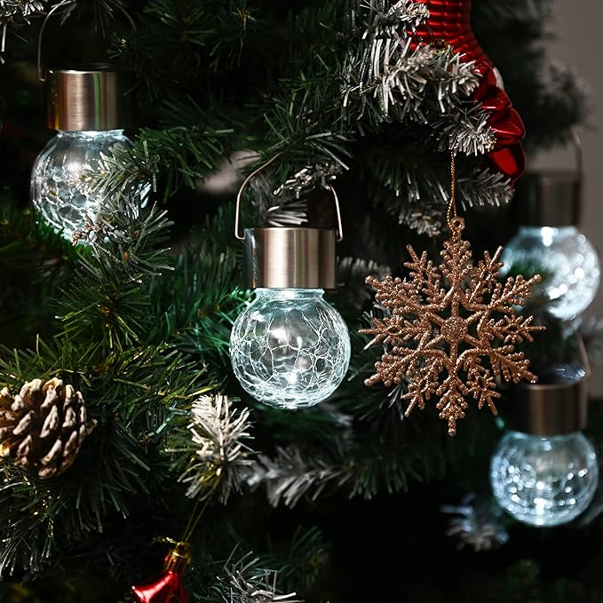 GIGALUMI 16 Pack Solar Outdoor Lights, Solar Hanging Lights for Christmas Decoration-Cracked Glass Solar Lights Outdoor Waterproof for Garden, Yard, Fence, Tree(Cold White)