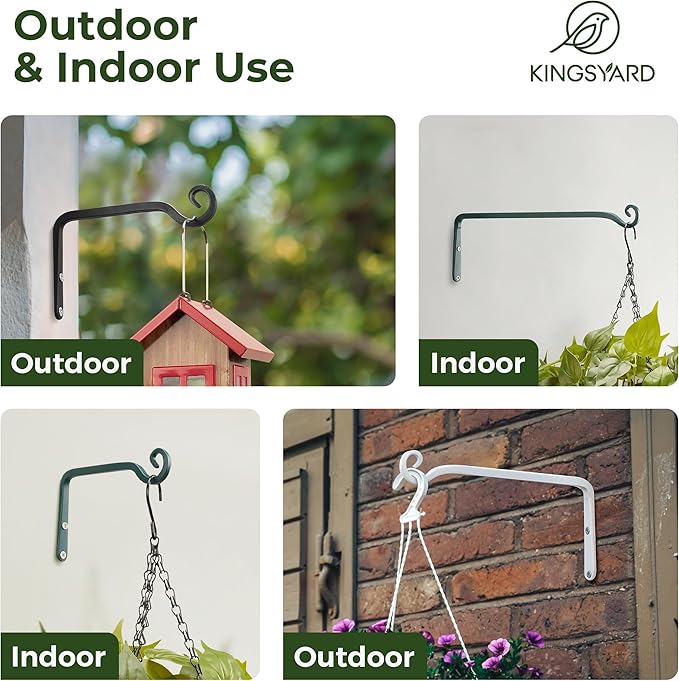 Kingsyard 2-Pack Wall Plant Hanger Outdoor - Heavy Duty Metal Hanging Bracket Hooks for Hanging Plant Bird Feeders Lanterns Wind Chimes Outdoor & Indoor, 6-Inch/Black