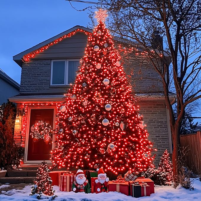 JMEXSUSS 2 Pack Red Solar String Lights, Total 400 LED 151FT Red Solar Lights Outdoor Waterproof, 8 Modes Christmas String Lights for Outside Yard Patio Garden Tree Decorations