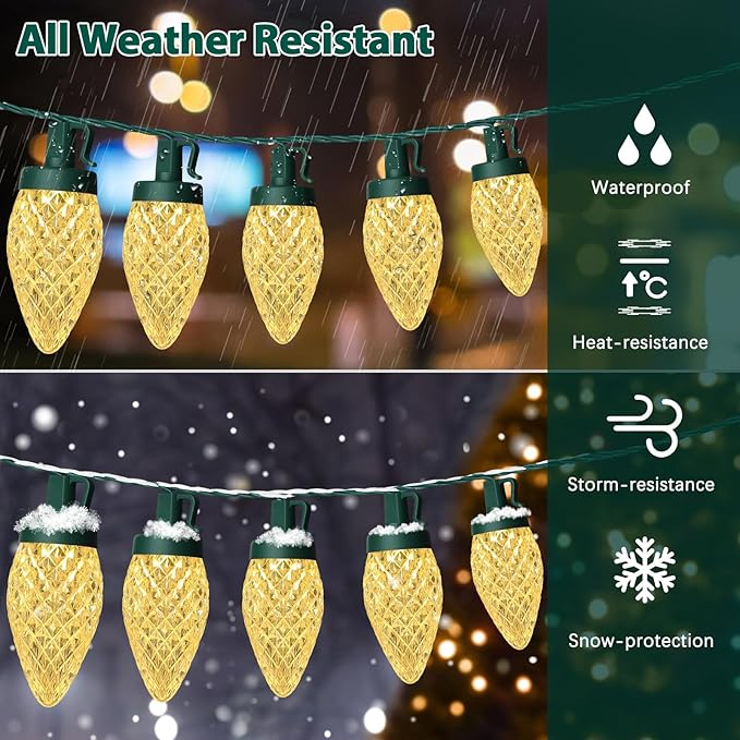 C9 LED Christmas Lights, 134FT 200Bulbs Outdoor Christmas Decorations for House Waterproof String Lights Extendable Green Wire Fairy Lights for Patio Xmas Garden Party Wedding Indoor Warm White