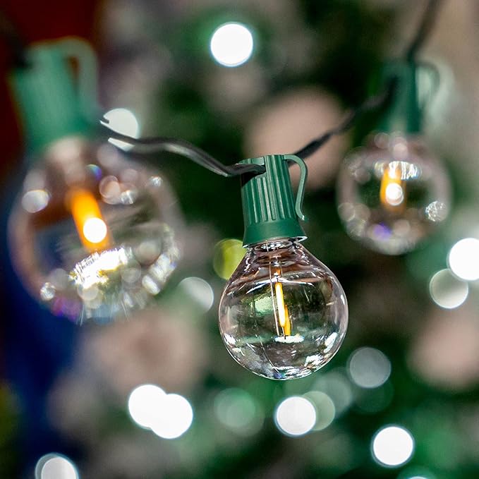 Novelty Lights 25 Feet G40 LED Patio String Lights with 25 Bulbs, Warm White, Weather Resistant and Shatterproof Replaceable Plastic Globe Bulbs, Green Wire