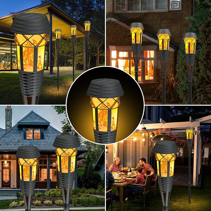Flickering Flames Torch Light Solar Garden Lights Waterproof Landscape Lighting - 4 Pack