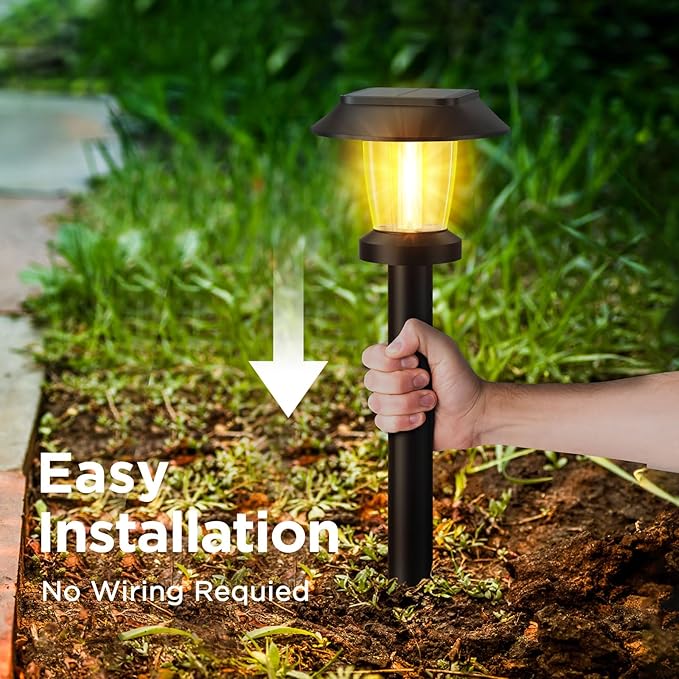 Solar Pathway Lights Outdoor - 6 Pack Solar Powered Garden Lights Waterproof, Decor Landscape Lighting with Three Lighting Modes for Yard, Lawn, Walkway, Driveway, Warm White