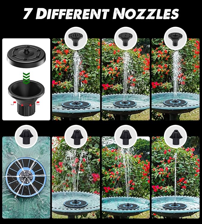 Solar Fountain Glass Panel with 2200 mah Battery, 3.5W Floating Solar Water Fountain with 4 Fixed Rods, Solar Fountain Pump for Bird Bath, Garden, Pond, Pool, Outdoor-White Lights