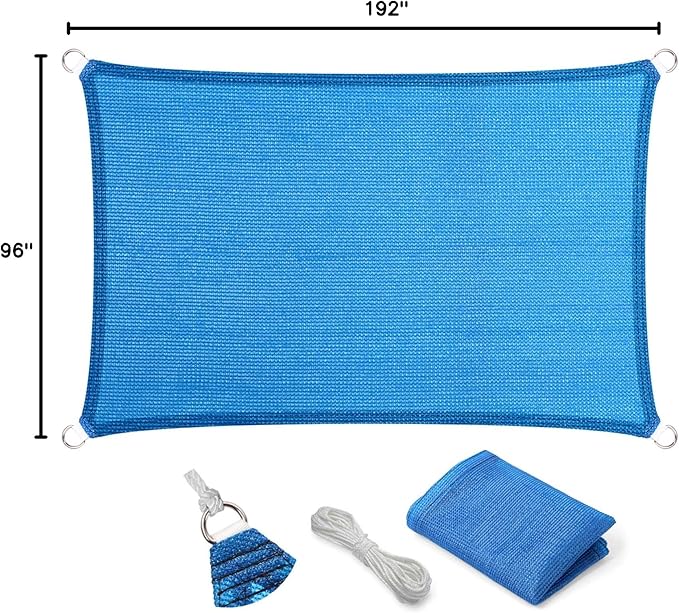 Eden's Decor Straight Flat-Edged Sun Shade Sail Rectangular 8' x 16' Blue UV-Blocking Outdoor Canopy Fabric Cloth Awning for Pergola Patio Garden Backyard Custom Size