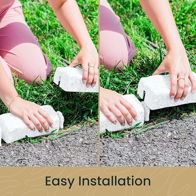 Beuta Landscape Edging | Garden Edging Border | No Dig Faux Stone Bricks & Spikes for Lawn Edging, Flower beds, Pathways & Yards – 1 Pack | Each Pack Has 6 Bricks 48" Lx 4" W x 2.25" H|Limewash