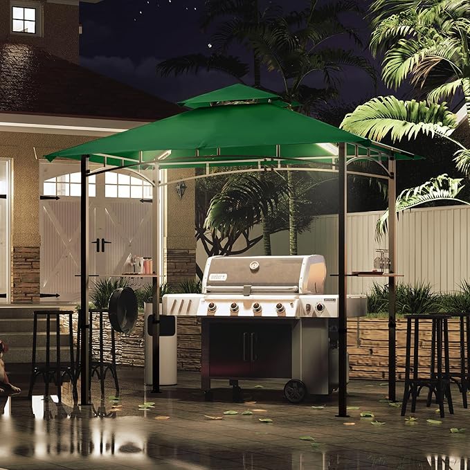 MASTERCANOPY 8 x 5 Grill Gazebo Outdoor BBQ Gazebo Canopy with 2 LED Lights (Forest Green)