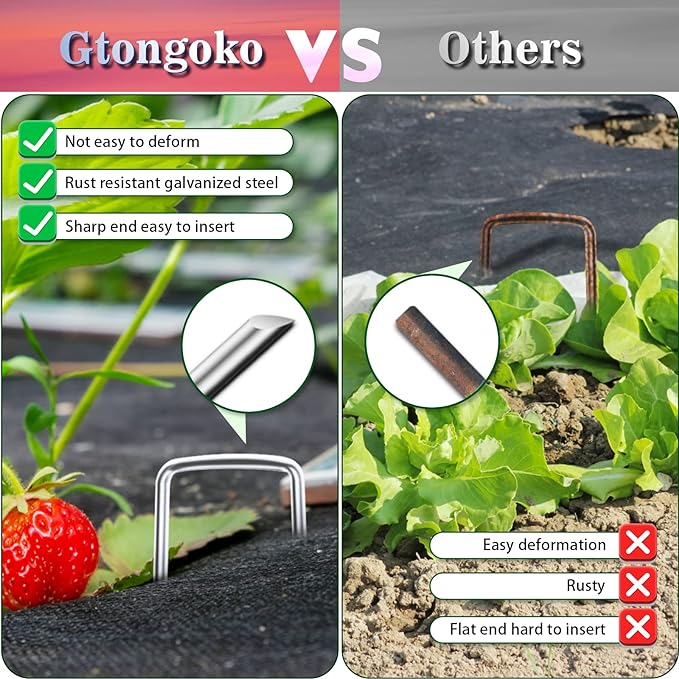 Gtongoko 50 Pack Galvanized Landscape Staples, Garden Stakes, Tent Stakes, Plant Cover Stakes 6 Inch Ground Stakes for Landscaping Securing Weed Barrier Fabric, Irrigation Tubing, Holding Fence