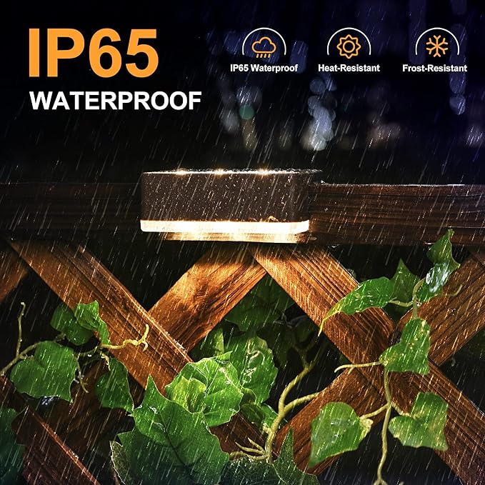 SOLPEX Solar Fence Lights, 6 LEDs Solar Lights Outdoor Waterproof Solar Powered for Deck, Stair, Front Porch, Balcony, Walkway, Garden, Yard, Patio, Pool Decor, IP65 Waterproof (4 Pack, Warm White)