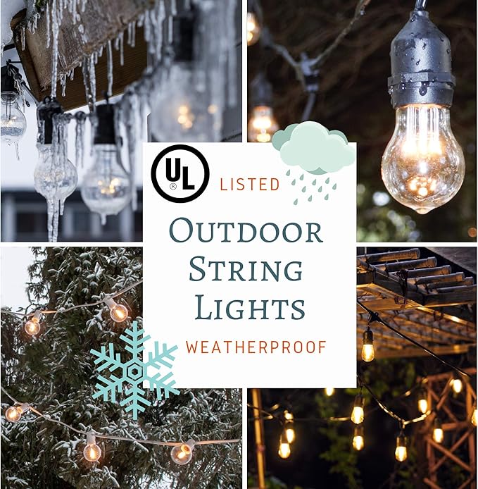 Hometown Evolution, Inc. 24 Foot E26 LED Outdoor Commercial String Lights with 12 Suspended Sockets and S14 LED Filament 1 Watt Bulbs