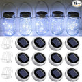 SmilingTown Solar Mason Jar String Light Lids 12 Pack 30 LED Fairy Firefly Inserts Lighting with 12 Hangers Waterproof for Outdoor Tree Patio Lawn Garden Decor, No Jars (Cool White)