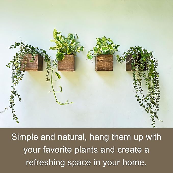 LaLaGreen Indoor Planter Box for Plants (12 Pack, 4x4 Inch) Small Square Wooden Wall Mounted Planters Wood Window Boxes Hanging Flower Pot Plant Holder Outdoor Herb Modern Vertical Garden Home Decor
