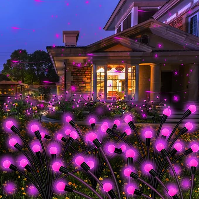 Solar Garden Lights Outdoor, 4 Pack 40 LED Solar Pink Firefly Lights Waterproof, Starburst Solar Wind Swaying Lights for Outside Yard Patio Planter Flower Bed Walkway Christmas Decoration