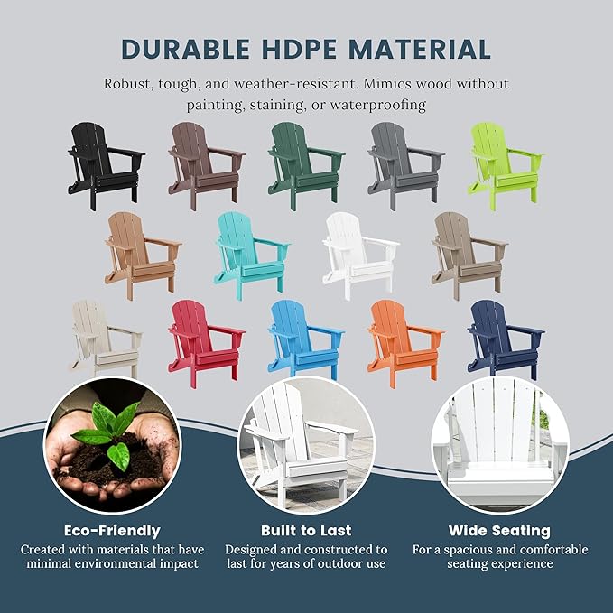 Westin Outdoors Laguna WO Outdoor Adirondack Folding Patio Chairs 8 PCS Set Retro Beach Aesthetic for Backyard, Lawn, Patio, Deck, Garden, Weather Resistant Polyethylene Plastic Lounger (White)