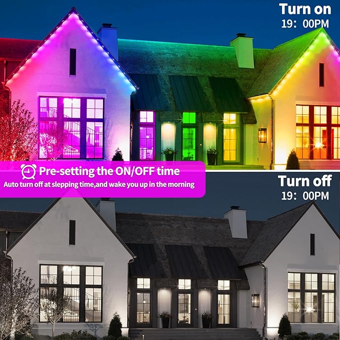 300ft Permanent Outdoor Lights, RGB LED Eaves Lights,IP67 Waterproof LED Eaves Light for Christmas,Halloween Decor,Outdoor Decor,Garden Décor（2 Rolls of 150ft）