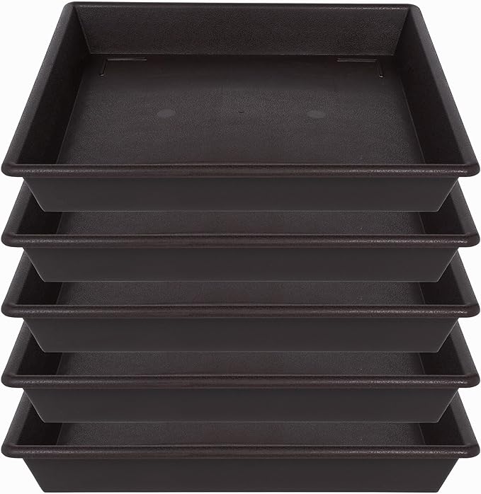 Square Plant Saucer 16 Inch 5 Pack, Plant Stand Plant Trays for Pots Heavy Duty Plastic Plant Saucers for Indoors Outdoors, No Holes Plant Drip Trays Plant Lover Gardening Gifts