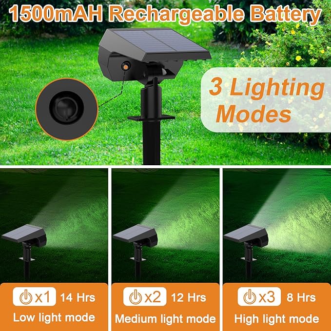 WELALO Solar Spot Lights Outdoor, [2 Pack/52 LED/3 Modes] 2-in-1 Solar Landscape Spotlights, Solar Powered Security Lights, IP65 Waterproof Wall Lights for Walkway Yard Garden Driveway(Cool White)