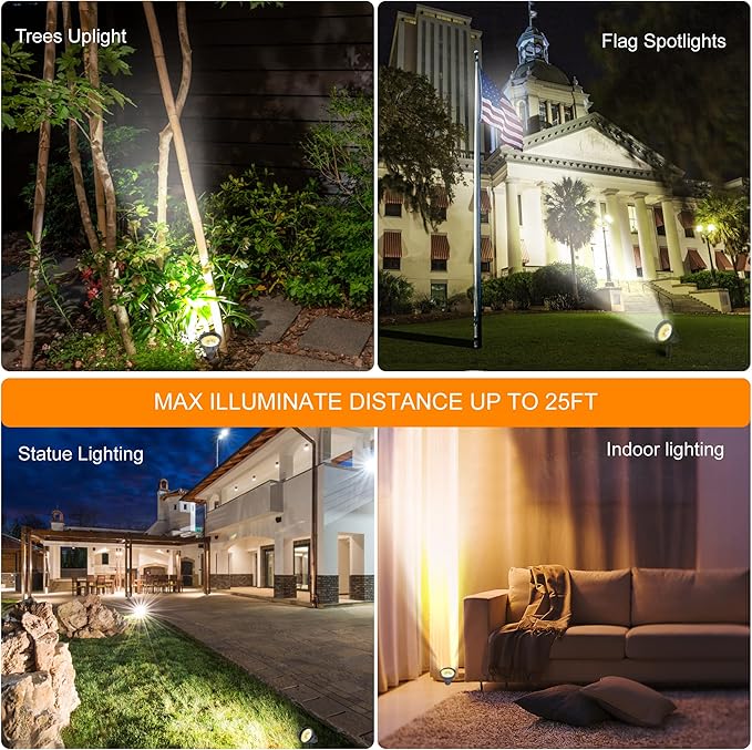 SUNLONG Solar Powered Spot Lights Outdoor Waterproof 2 in 1 Bright Solar SpotLights Power Adjustable for Flag Yard Flagpole Landscape Dusk to Dawn 2 x Spots Warm White