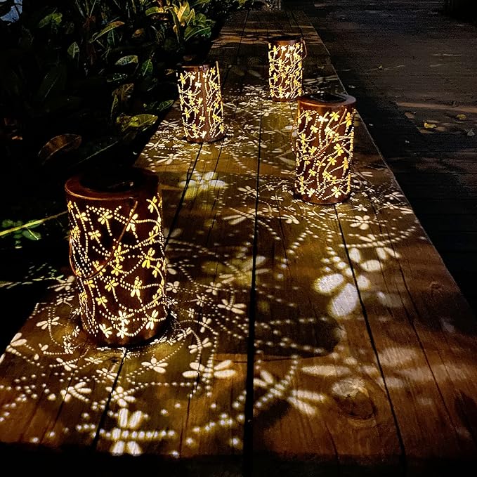 4 Pack Solar Lanterns Outdoor Hanging Lantern Lights, Dragonfly Hollowed-Out Metal Decor Lantern, Waterproof LED Decorative Garden Light - Delicate Garden Decoration for Patio, Yard