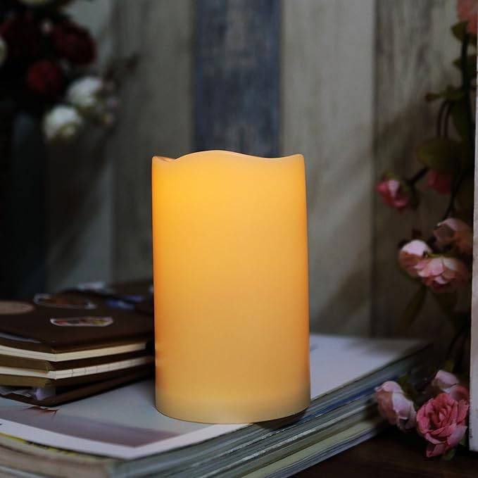 CANDLE CHOICE Waterproof Outdoor Battery Operated Flameless Candles with Remote Timer Plastic Flickering Fake Electric LED Pillars for Lantern Garden Wedding Christmas Decorations 3x5 Inches 3 PCS