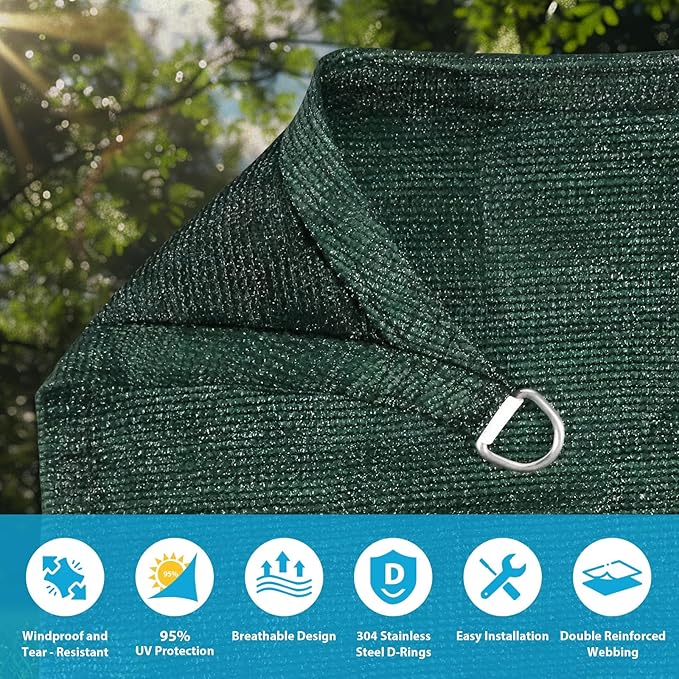 Amagenix Sun Shade Sail 11'X11' Curved Edge Outdoor Shade Canopy Dark Green Breathable 95% UV Block Shade Cloth for Patio Garden Backyard (We Make Custom Size)