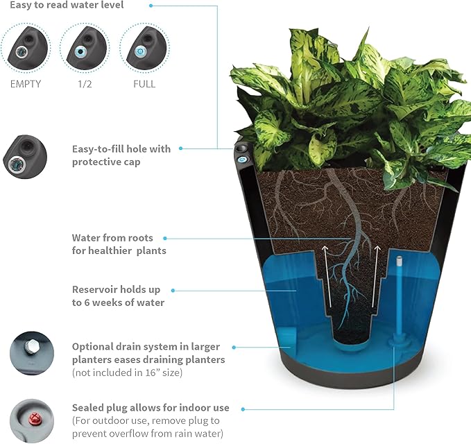 Crescent Garden Dot TruDrop Indoor/Outdoor Planter, Self-Watering Plant Pot, 20 Inches, (Alpine White)