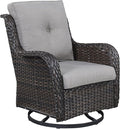 Outdoor Patio Swivel Rocker Chairs - Single Wicker Rattan Patio Swivel Rocking Chair with High Back,Deep Seating and Comfort Cushions for Deck Porch Garden,Brown/Grey