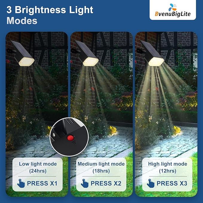Solar Lights Outdoor Waterproof: IP65 Led Spot Light Decorations for Garden - 3 Lighting Modes Solar Powered for Yard - Dust to Dawn Landscape Lighting Patios Pathway Driveway 4PC Warm