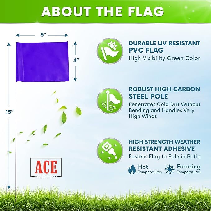 Purple Marking Flags 1000 Pack - 4x5x15 Inch Purple Flags for Outside - Markers For Lawn, Irrigation, Landscaping, Survey & Sprinkler Head Marking