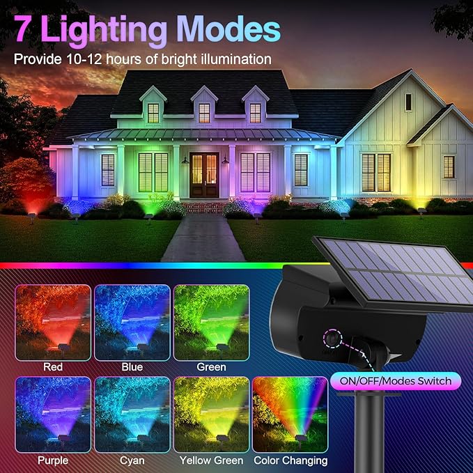 Solar Color Changing Spot Lights Outdoor, IP65 Waterproof Christmas Lights, Multicolor Landscape Spotlights, Large Panel Powered Yard Garden Pathway Light 6 Pack