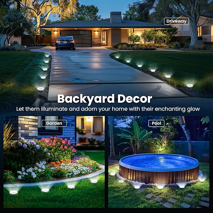 SOLPEX 8 Pack Solar Ground Lights Outdoor Waterproof, Solar Powered Pathway Lights, Landscape Lighting for Garden Walkway Driveway Backyard Decor (Cool White)