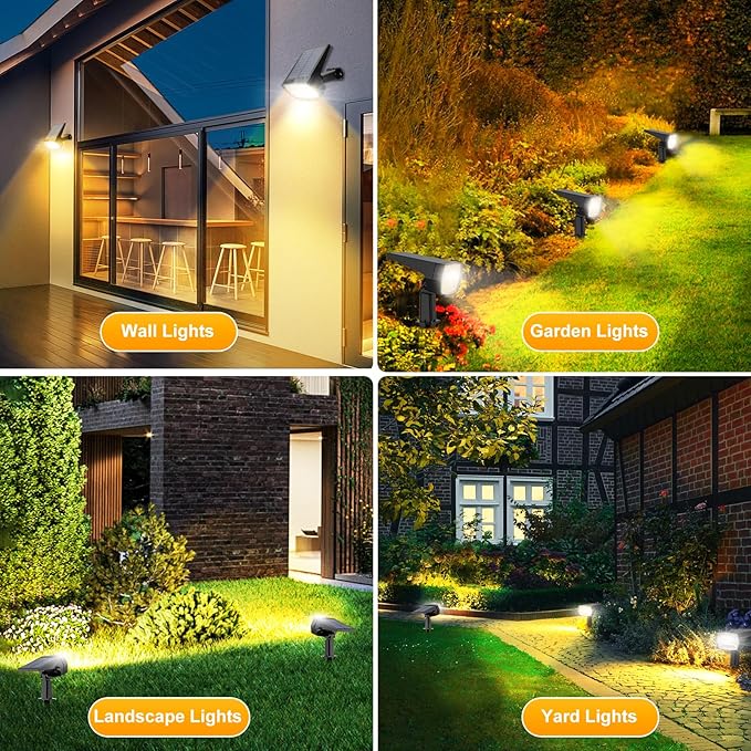 Fabrito 72 LEDs Solar Spot Lights Outdoor Waterproof, 3 Modes Landscape Spotlights, Dusk to Dawn Solar Powered Flood Wall Lights for Outside, Solar Garden Lights for Yard Porch 6 Pack (Warm White)
