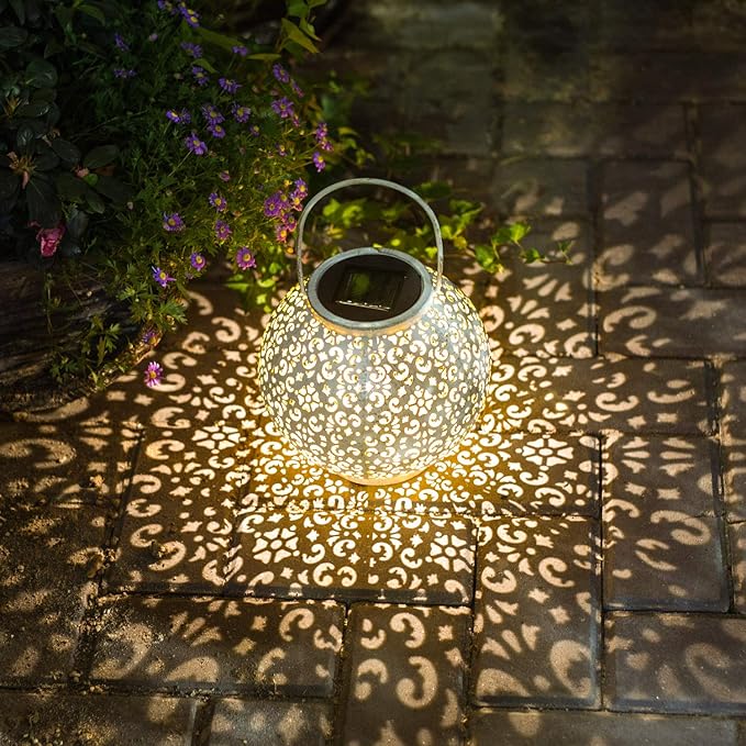 Outdoor Solar Big Lantern Waterproof Hanging Garden Decorative Metal Lights LED Table Lamp,Yard Patio Decor, Christmas Gifts for Mom (White,1Pack)