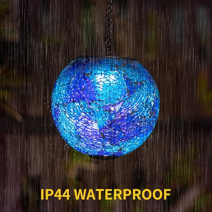 VCUTEKA Solar Lanterns Outdoor Waterproof - Hanging Solar Lights Garden LED Lanterns Mosaic Glass Design for Landscape Patio Yard Garden Pathway Decoration