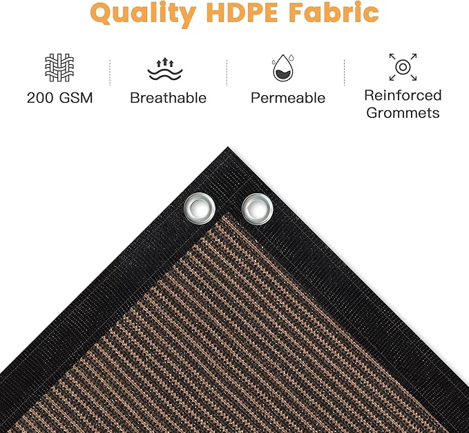 VICLLAX Shade Fabric Sun Shade Cloth with Every 2 FT Grommets for Patio Garden Pergola Cover Canopy 15x23 FT, Mocha