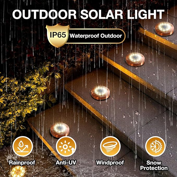 Outdoor In-Ground Lights Solar Disc Lights Outdoor Solar Garden Lights In Ground Solar Landscape Light 4Pack 12 led for Pathway Yard Patio Walkway