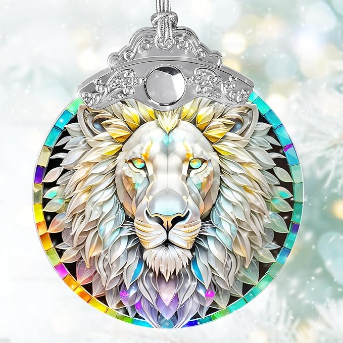Stained Glass Suncatcher, Jocidea Lion Ornament, Christmas Ornaments, Holidays Ornaments, Christmas Tree Decor, Lion Decor for Home, Lion Gifts