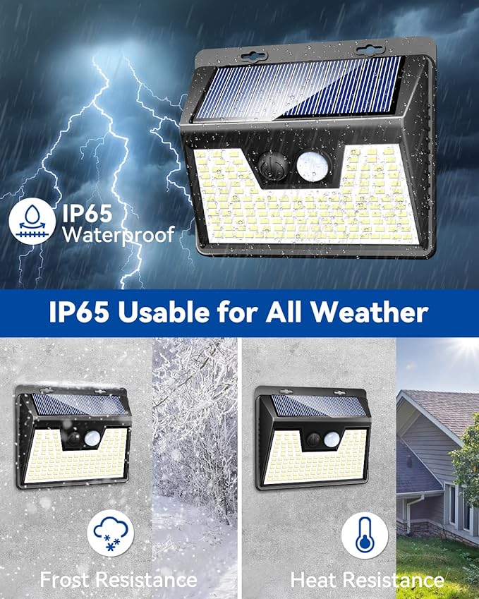 Peasur Solar Lights Outdoor Waterproof, 4 Pack 140LED Motion Sensor Light, 3 Modes Solar Powered Fence Security Lights for Patio Step Deck House Outside(Cool White)