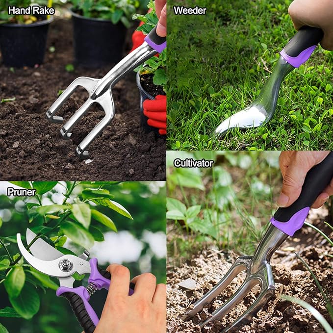 Garden Tools Set 83 Piece, Succulent Tools Set Included, Heavy Duty Aluminum Gardening Tools for Gardening, Non-Slip Ergonomic Handle, Durable Storage Tote Bag, Gifts for Men Women