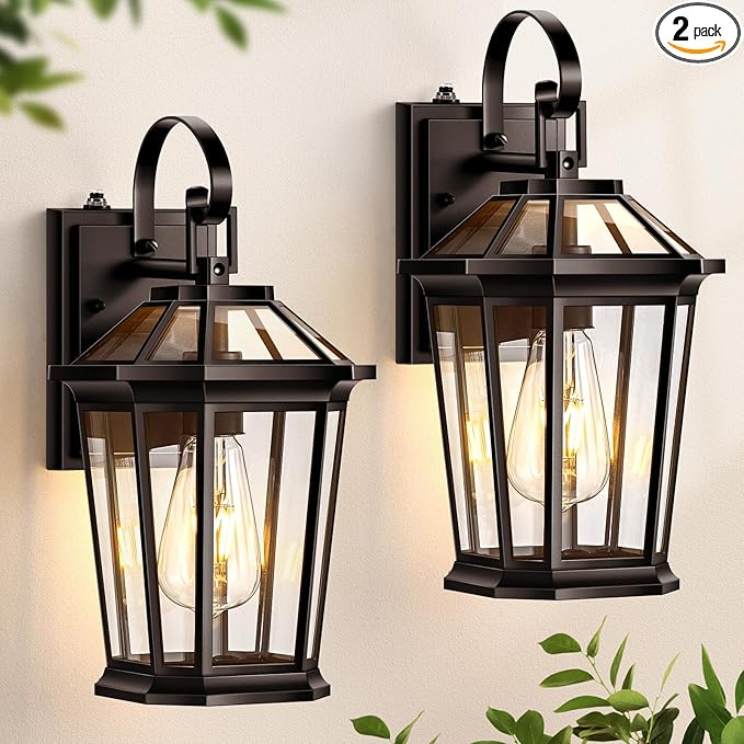 VIANIS 2-Pack Oil Rubbed Bronze Outdoor Lights Wall Mount, Dusk to Dawn Wall Lights for House Outside, Aluminium Modern Porch Lights Sconce, Exterior Wall Lantern Fixture with Waterproof, Anti-Rust
