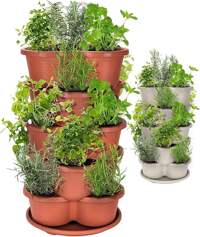 Amazing Creation Stackable Planter, Terracotta 5-Tier Vertical Garden Planter, Grow Your Own Vertical Oasis of Vegetables and Succulents