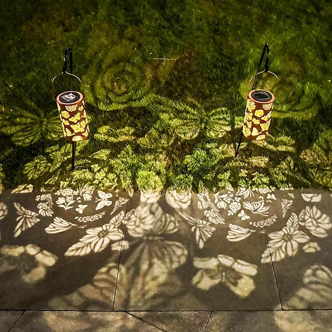 Mothers Day Gifts, 2 Pack Butterfly Solar Lanterns Outdoor Hanging Lantern Lights, Flower Pattern Waterproof LED Garden Decorative Light for Patio Yard Pathway Lawn Front Porch Tree