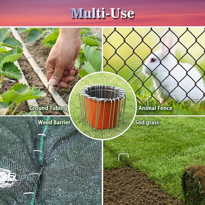 Gtongoko 20 Pack Garden Stakes Tent Stakes Galvanized Landscape Staples 11 Gauge 6 Inch Anti-Rust Ground SOD Pins for Weed Barrier Fabric, Irrigation Tubing, Holding Fence